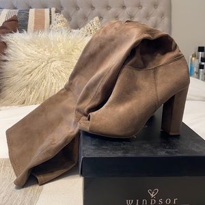 Taupe thigh high boots